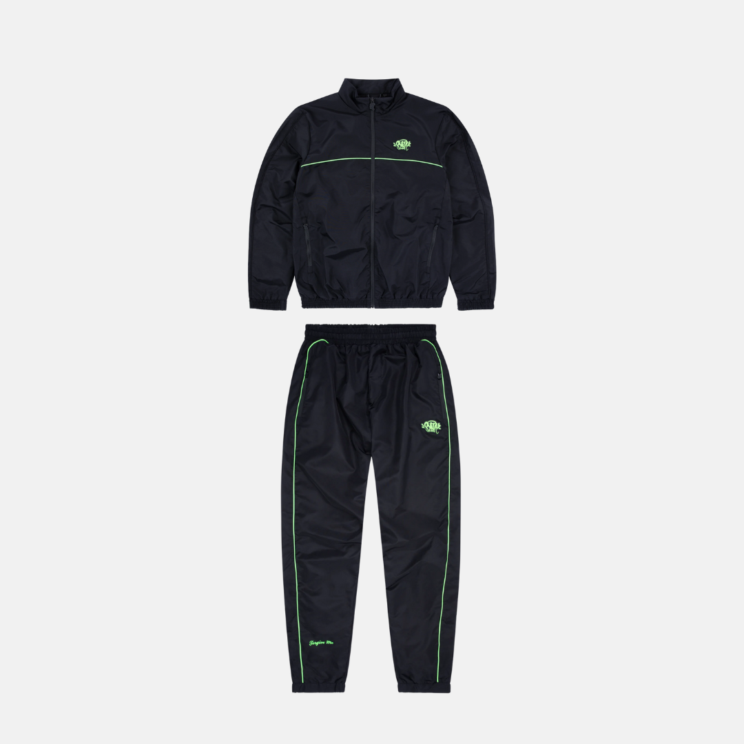 Syna Logo Shell Tracksuit - Black/Neon Green - No Sauce The Plug