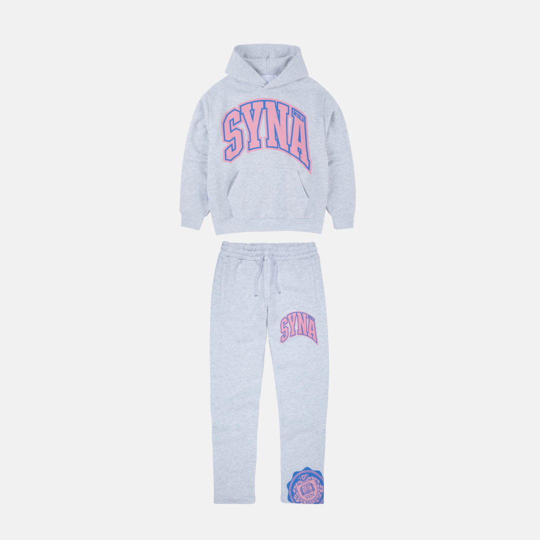 Syna Crest Pack Logo Tracksuit - White/Pink - No Sauce The Plug