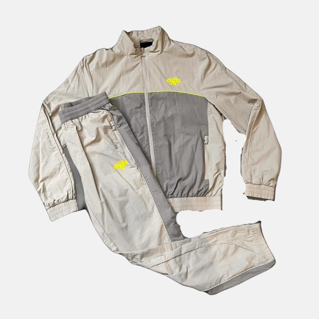 Syna Logo Shell Tracksuit - Light Grey/Volt - No Sauce The Plug