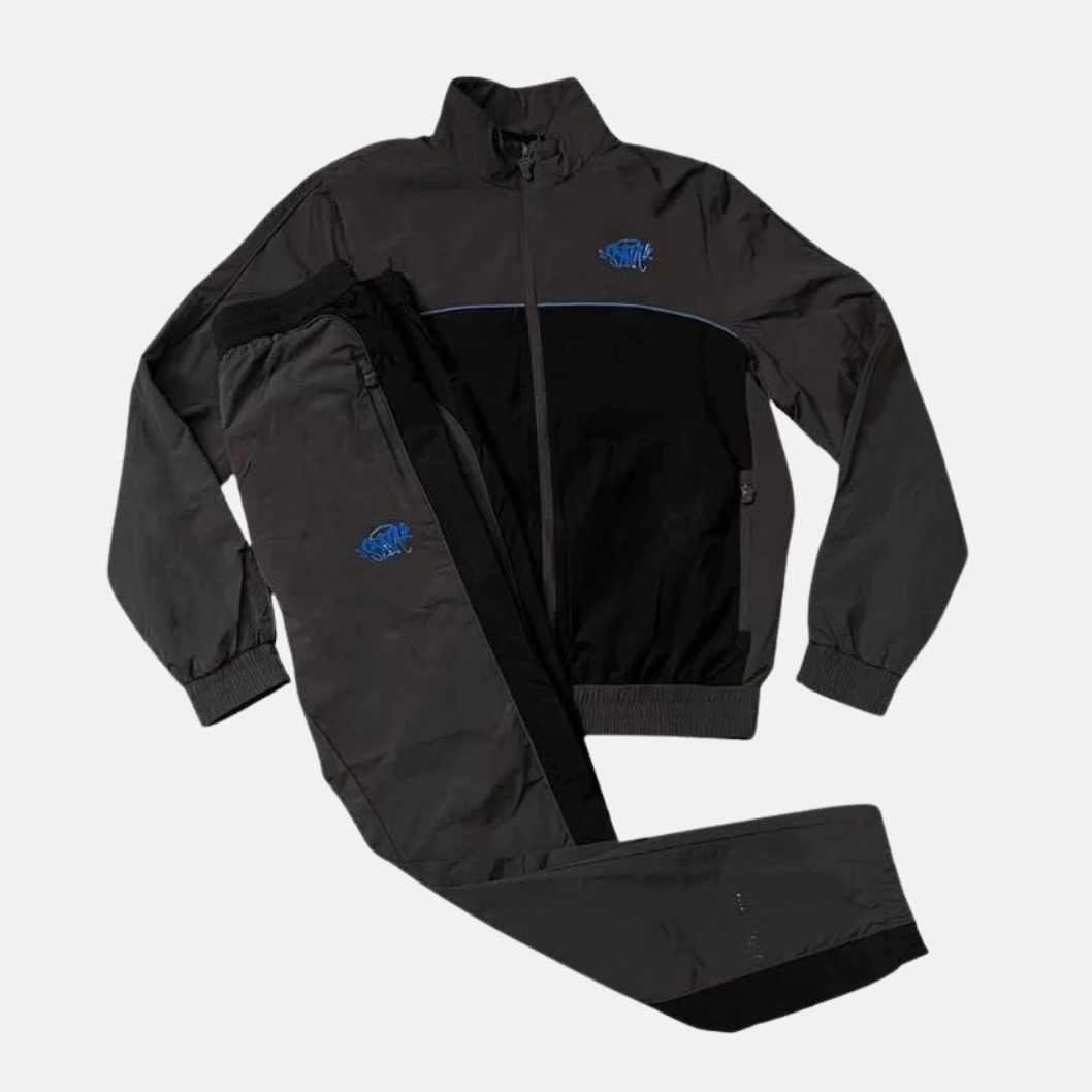 Syna Logo Shell Tracksuit - Grey/Black/Cobalt - No Sauce The Plug