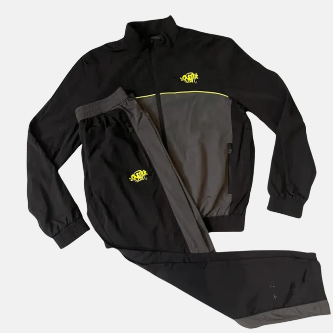 Syna Logo Shell Tracksuit - Black/Grey/Volt - No Sauce The Plug