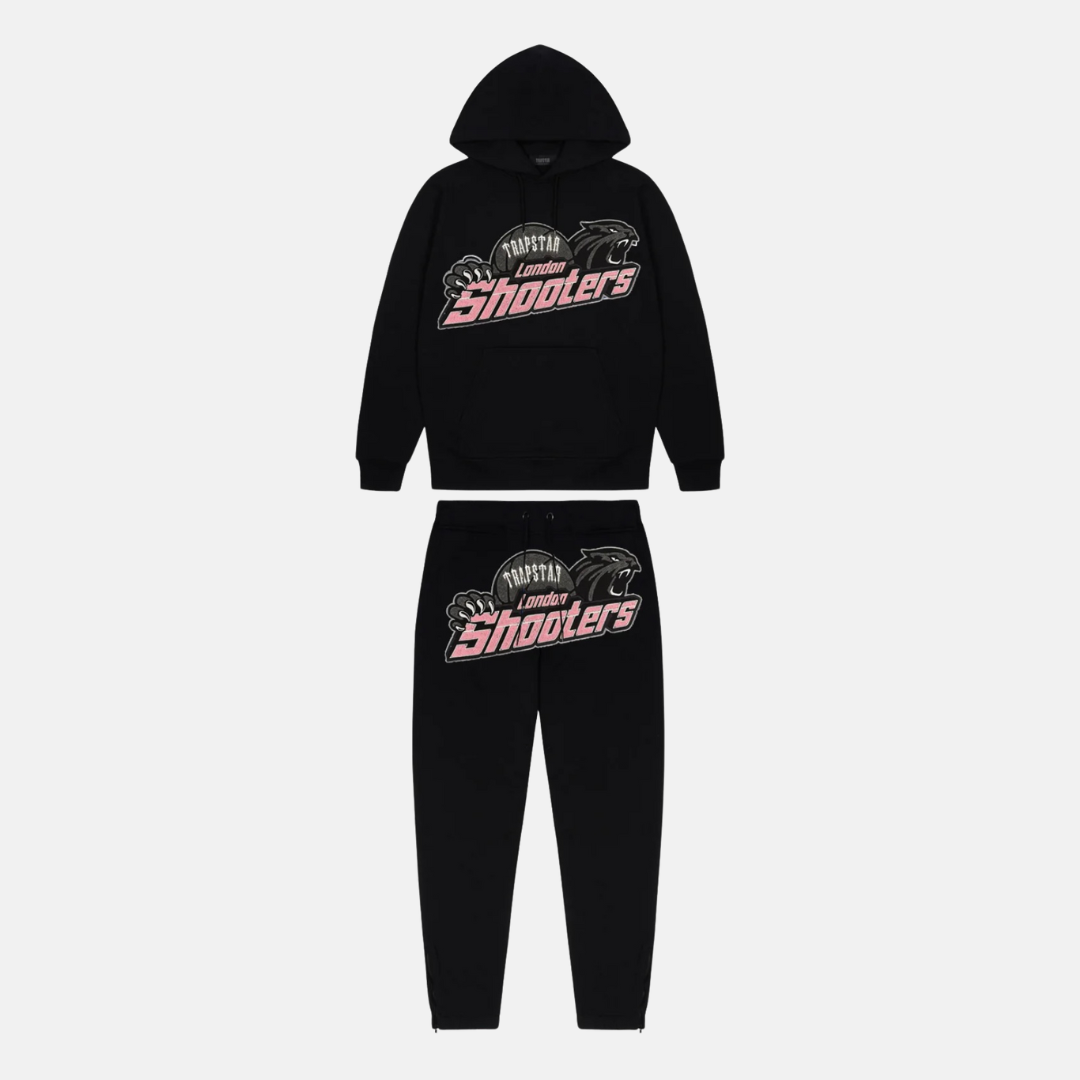 Trapstar London Shooters Hooded Tracksuit - Black / Pink - No Sauce The Plug