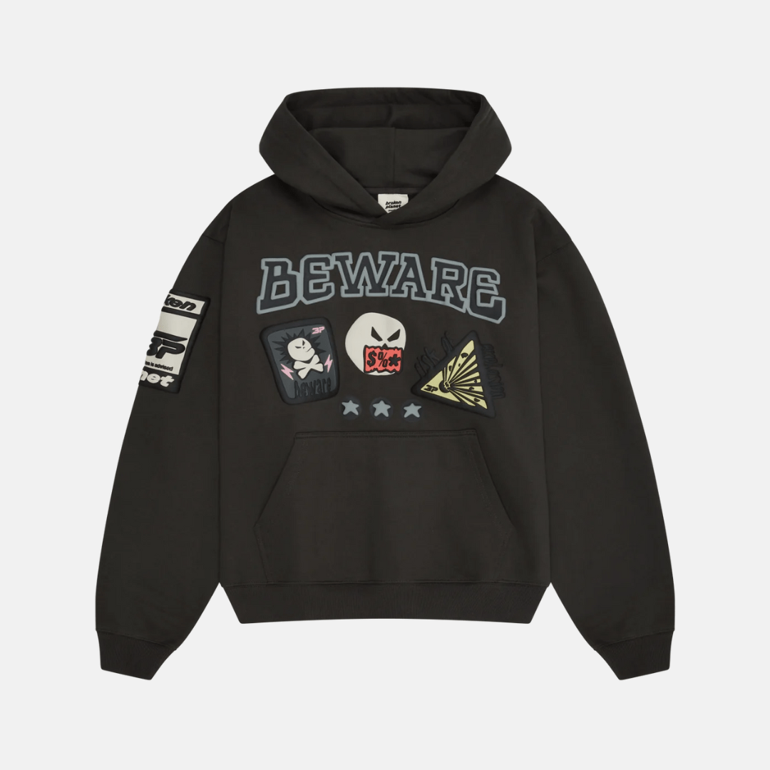 Broken Planet Beware Hoodie - Soot Black - No Sauce The Plug