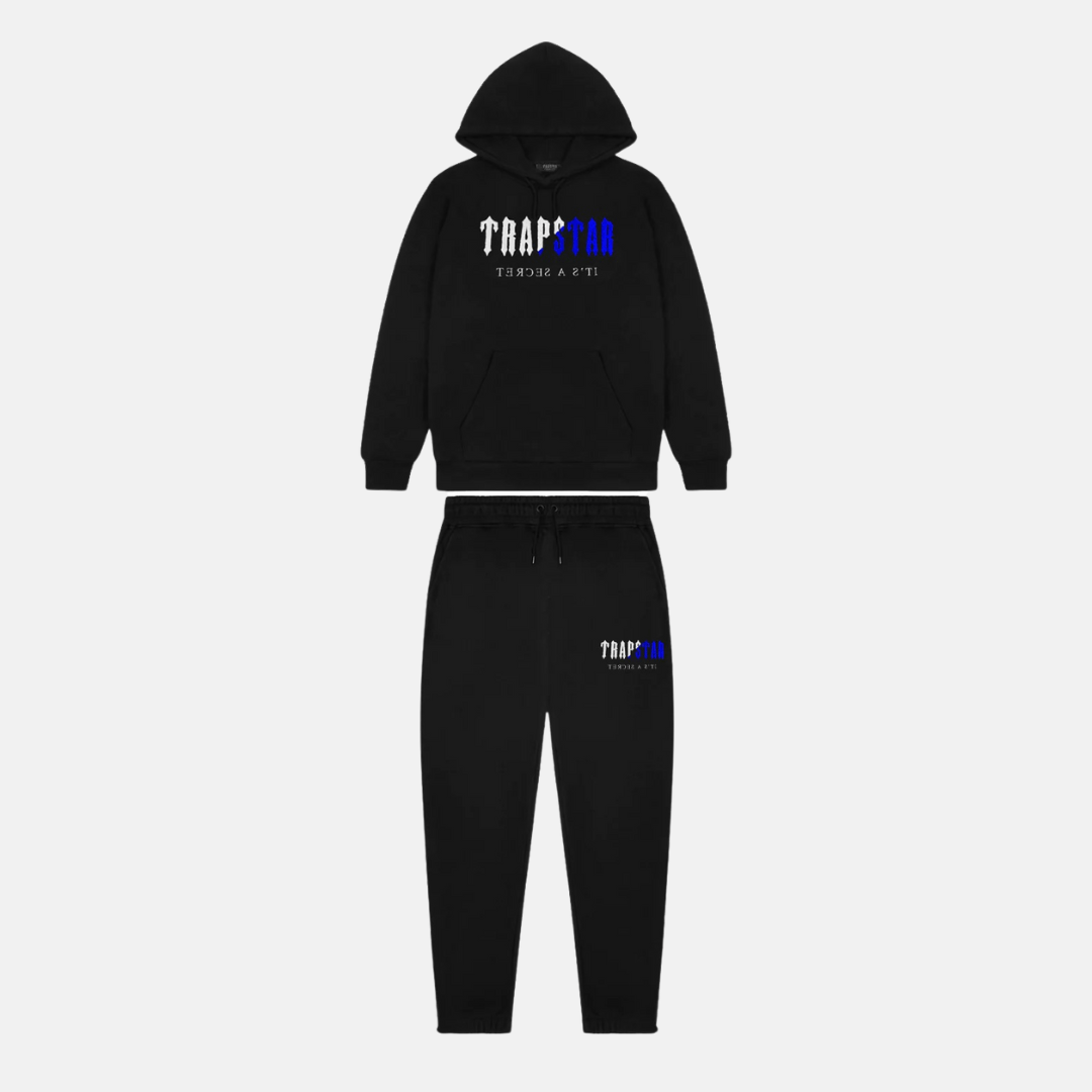 Trapstar Chenille Decoded Tracksuit - Black/Dark Ice Blue - No Sauce The Plug