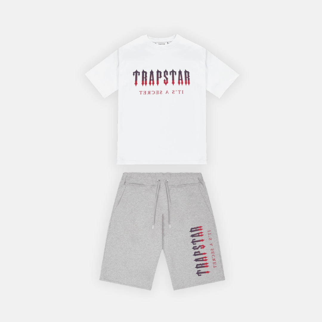 Trapstar Decoded Shorts Set - White/Red Gradient - No Sauce The Plug