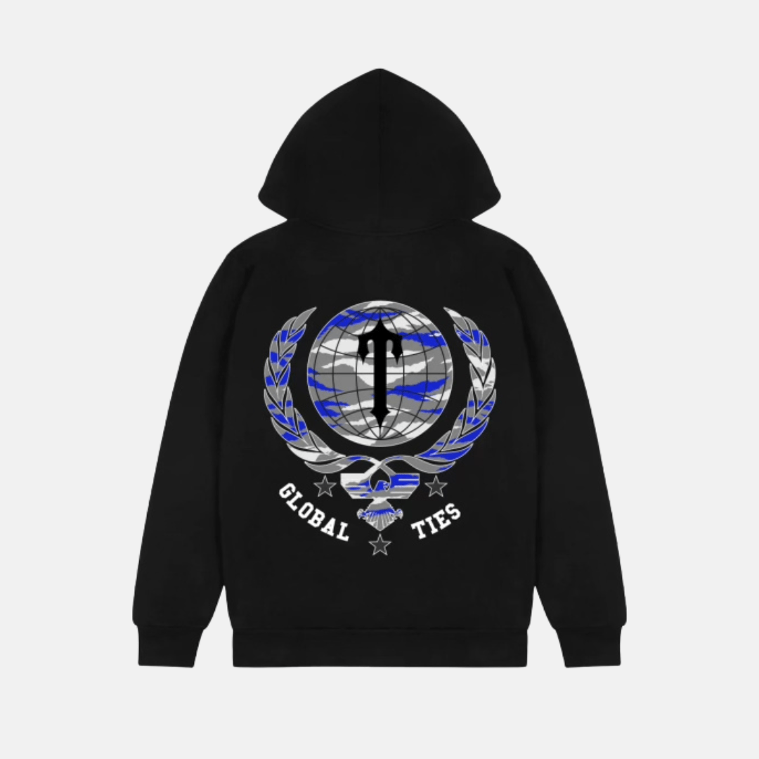 Trapstar Global Ties Hoodie - Black/Blue - No Sauce The Plug