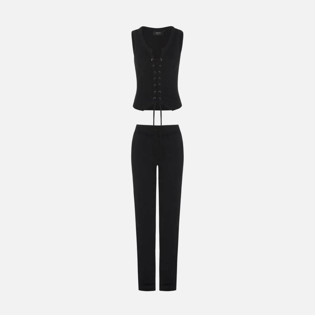 Trapstar Women's Irongate Lace Up Vest And Joggers Set - Black - No Sauce The Plug